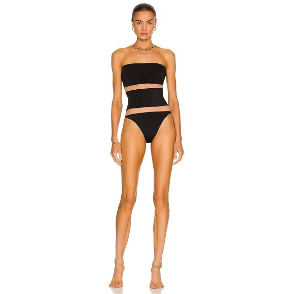 Norma Kamali Bishop Nude Insert One Piece Swimsuit in Black & Nude Mesh Size L - Picture 1 of 3